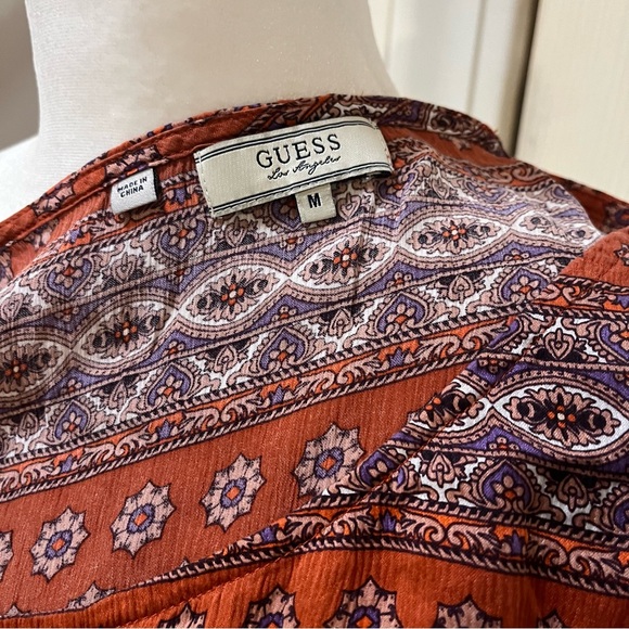 GUESS SIZE MEDIUM 100% SILK ORANGE FLORAL TASSEL COLD SHOULDER DRESS 3/4 SLEEVE - Picture 10 of 12
